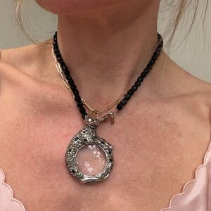 Elegant 1928 panther Black and Silver magnifying Pendant Necklace